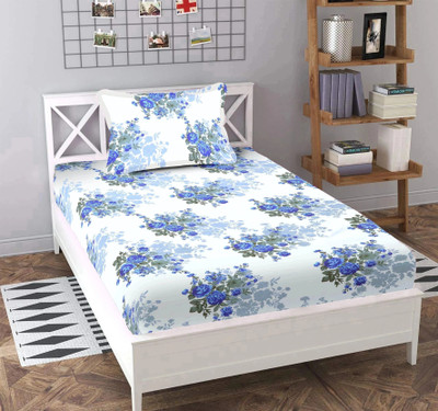 BLUEDOT Microfiber Single Flat 200 TC Floral Bedsheet(Pack of 1, White)