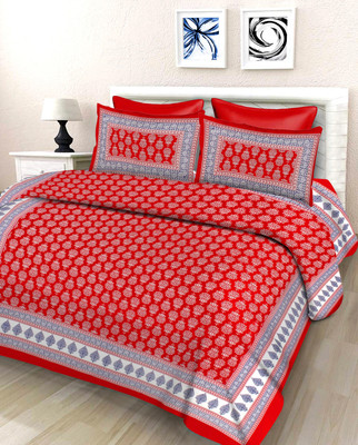 Diva Collection 144 TC Cotton Double Jaipuri Prints Flat Bedsheet(Pack of 1, Red)