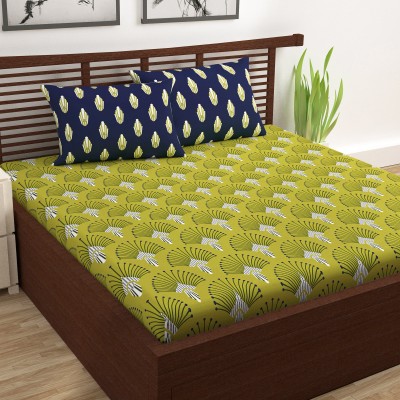 Divine Casa 144 TC Cotton Double Abstract Flat Bedsheet(Pack of 1, Olive Green & Blue)