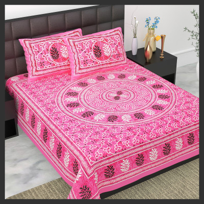 JAIPUR PRINTS 160 TC Cotton Double Jaipuri Prints Flat Bedsheet(Pack of 1, Pink)
