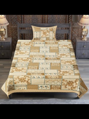 Monik Handicrafts 140 TC Cotton Single Printed Flat Bedsheet(Pack of 1, Brown)
