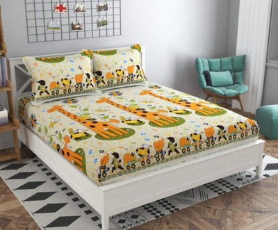 LX LOYREX Cotton King Fitted (Elastic) 250 TC Printed Bedsheet(Pack of 1, BROWN 5HJMK)