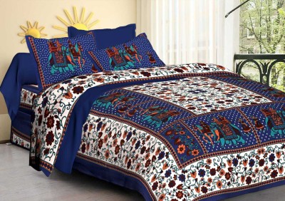 SHRI RADHIKA DESIGNS 144 TC Cotton King Jaipuri Prints Flat Bedsheet(Pack of 1, Blue)