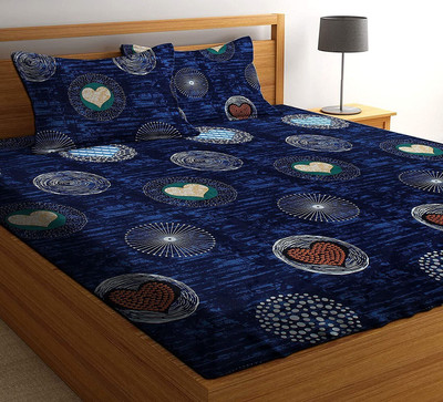precise fabrics 250 TC Microfiber Double Printed Fitted (Elastic) Bedsheet(Pack of 1, Blue)