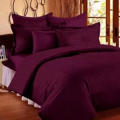 rivek Cotton Blend Double Flat 240 TC Striped Bedsheet(Pack of 1, Maroon)