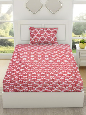 Flipkart SmartBuy 144 TC Polycotton Single Printed Flat Bedsheet(Pack of 1, Pink)