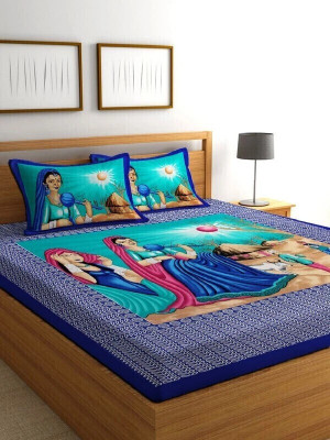 PETROSOLY Cotton Queen Flat 144 TC Cartoon Bedsheet(Pack of 1, Blue)