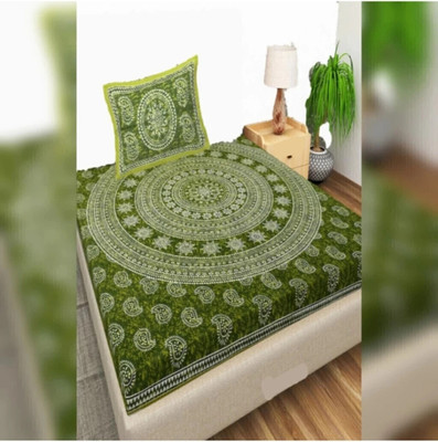 FAB HUB Cotton Single Flat 144 TC Jaipuri Prints Bedsheet(Pack of 1, Multicolor)