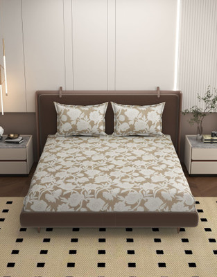BROMWICK Microfiber Double Flat 250 TC Floral Bedsheet(Pack of 1, Grey)
