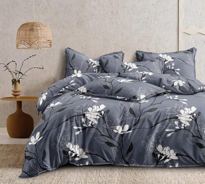 Parmeshwari Cotton Super King Flat 104 TC Floral Bedsheet(Pack of 1, White Floral Print , 10 Feet 108x118 inch Joint Less XXXL Large Double Bed Size)