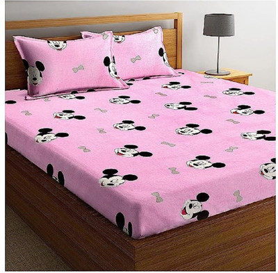 Zenkart Cotton Double Fitted (Elastic) 250 TC Geometric Bedsheet(Pack of 1, Pink)