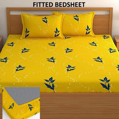 BM Decor 200 TC Microfiber Double Self Design Fitted (Elastic) Bedsheet(Pack of 1, Multicolor)
