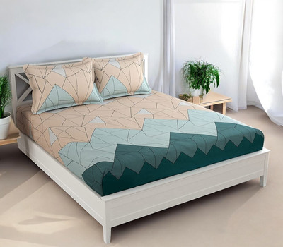HOMYBEES 220 TC Cotton Double Abstract Fitted (Elastic) Bedsheet(Pack of 1, Multicolor10)