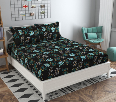 Cozyhaven Cotton, Satin Double, King Flat 302 TC Printed Bedsheet(Pack of 1, SKY BLUE)