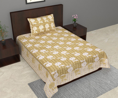 Monik Handicrafts Cotton Single Flat 160 TC Printed Bedsheet(Pack of 1, 2 KAAM BROWN)