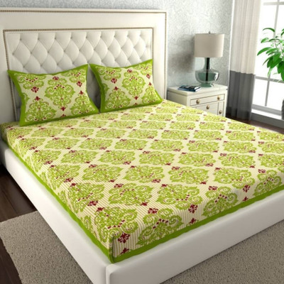 COZYKO Cotton Double Flat 144 TC Jaipuri Prints Bedsheet(Pack of 1, Stripe)