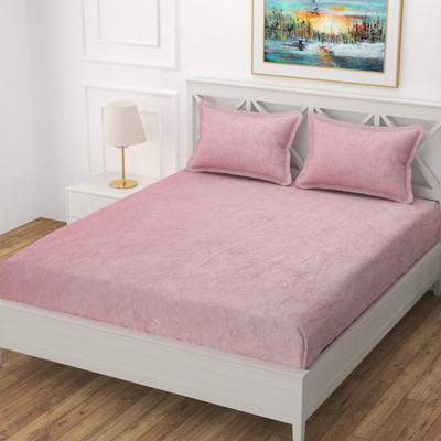 Prosperous Microfiber King Fitted (Elastic) 250 TC Solid Bedsheet(Pack of 1, Pink)