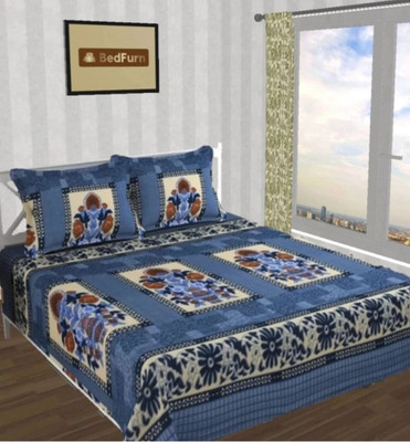 Rivek Décor Woolen Double Flat 220 TC Floral Bedsheet(Pack of 1, Greyish Blue)