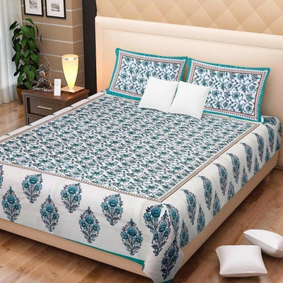 E ELMA 250 TC Cotton Double Abstract Flat Bedsheet(Pack of 1, Blue)