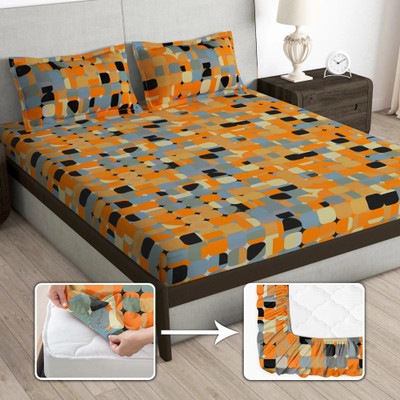 Story@home 180 TC Microfiber Queen Printed Fitted (Elastic) Bedsheet(Pack of 1, Rust Orange)