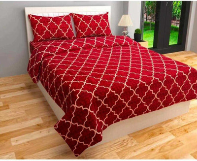 LX LOYREX Microfiber King Fitted (Elastic) 220 TC Printed Bedsheet(Pack of 1, Red,White)