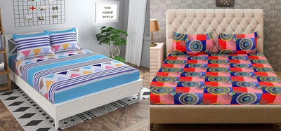 ALCOTEX Cotton Double Flat 240 TC Abstract Bedsheet(Pack of 2, Multicolor)