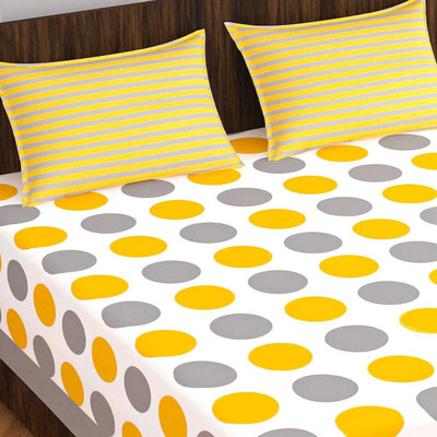 hntraders Cotton Double Flat 144 TC Floral Bedsheet(Pack of 1, Yellow)