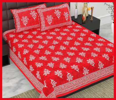 JAIPUR PRINTS Cotton Double Flat 240 TC Jaipuri Prints Bedsheet(Pack of 1, Red)