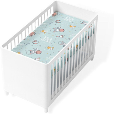 haus & kinder 186 TC Cotton Crib Printed Fitted (Elastic) Bedsheet(Pack of 1, Blue, Multicolor)