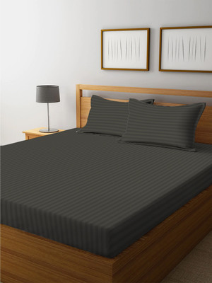 rivek Cotton Double Flat 220 TC Striped Bedsheet(Pack of 2, Dark Grey Satin, Y6)