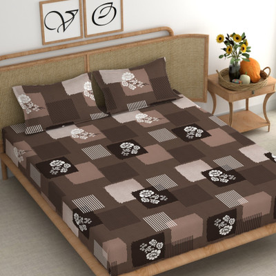 CHHAVI INDIA 210 TC Microfiber King Printed Flat Bedsheet(Pack of 1, Cedar Brown)