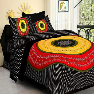 Elma Cotton Double Flat 151 TC Printed Bedsheet(Pack of 1, Black)