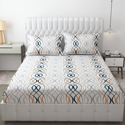 TripleV 210 TC Cotton Double Geometric Fitted (Elastic) Bedsheet(Pack of 1, Multicolor)