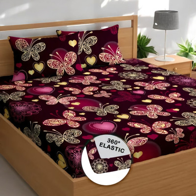 rivek Microfiber Double Flat 250 TC 3D Printed Bedsheet(Pack of 1, Maroon)