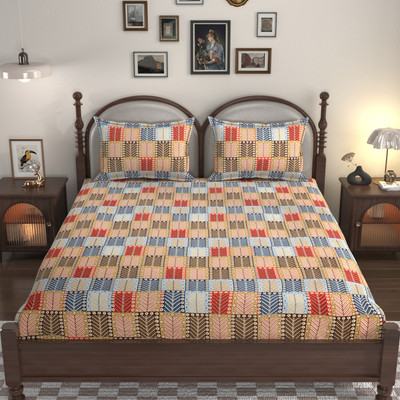 Lunar Days 160 TC Microfiber Double Floral Fitted (Elastic) Bedsheet(Pack of 1, Multicolor)