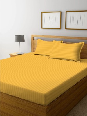 SAMAIR 350 TC Satin King Striped Fitted (Elastic) Bedsheet(Pack of 1, Yellow)