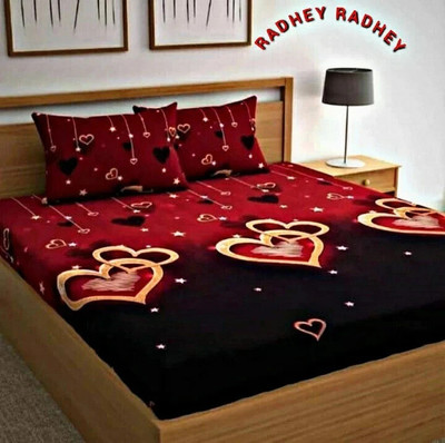 RADHEY JI STORE Polycotton Double Flat 300 TC Printed Bedsheet(Pack of 1, Red)
