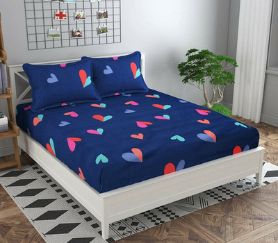 Rvans Creations 210 TC Cotton Double Floral Fitted (Elastic) Bedsheet(Pack of 1, Blue)