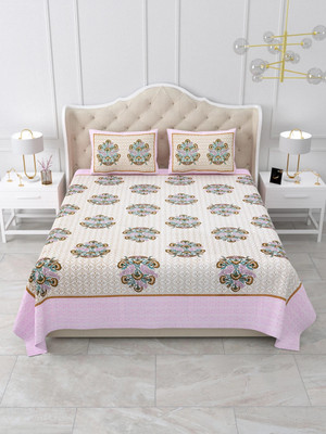 pari creations Cotton Queen Flat 240 TC Floral Bedsheet(Pack of 1, Pink)
