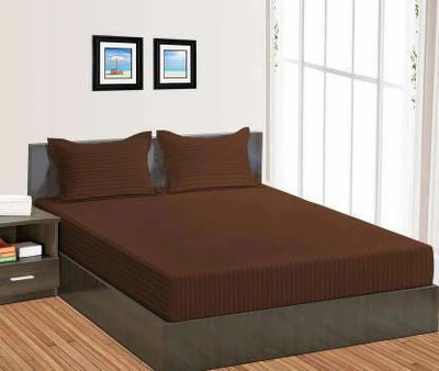 Cozyhaven Cotton Double Flat 230 TC Striped Bedsheet(Pack of 1, Brown)