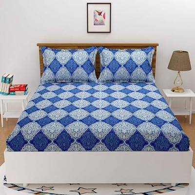 Bold Cotton Queen Flat 144 TC 3D Printed Bedsheet(Pack of 1, Blue)