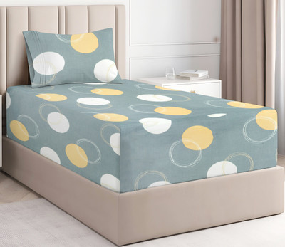 VAS COLLECTIONS Cotton Single Flat 160 TC Printed Bedsheet(Pack of 1, Grey Yellow)