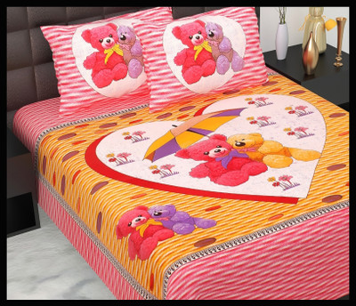 JAIPUR PRINTS Cotton Double Flat 160 TC Jaipuri Prints Bedsheet(Pack of 1, Pink)