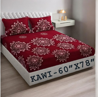 Kawi 220 TC Microfiber Double Floral Fitted (Elastic) Bedsheet(Pack of 1, Multicolor)