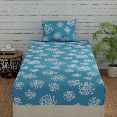 Huesland 144 TC Cotton Single Geometric Flat Bedsheet(Pack of 1, Blue)