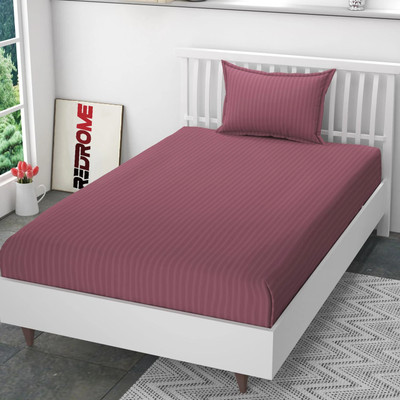 REDROME Cotton Single Flat 300 TC Striped Bedsheet(Pack of 1, Onion Pink)