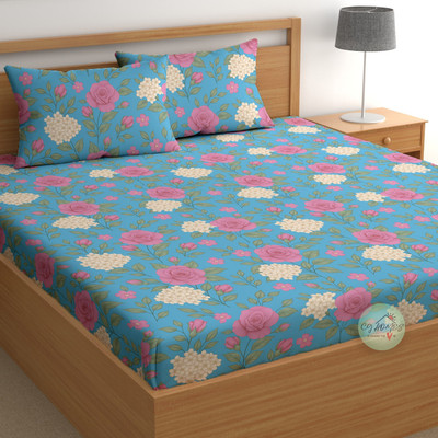 CG Homes Cotton Double Flat 180 TC Printed Bedsheet(Pack of 1, Blue)