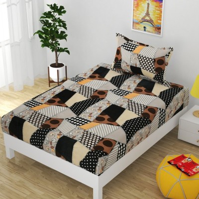 Mega Cart Home 144 TC Cotton Single Printed Flat Bedsheet(Pack of 1, Brown&Yellow)