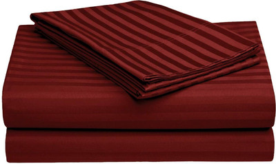 MSs AG TRADERSS Polycotton King Flat 300 TC Striped Bedsheet(Pack of 1, Maroon)