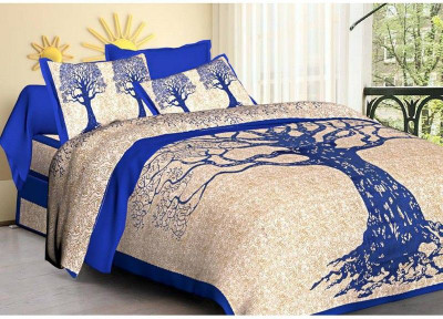 KANDY SHOP Cotton Double Flat 150 TC Jaipuri Prints Bedsheet(Pack of 1, Blue, White)